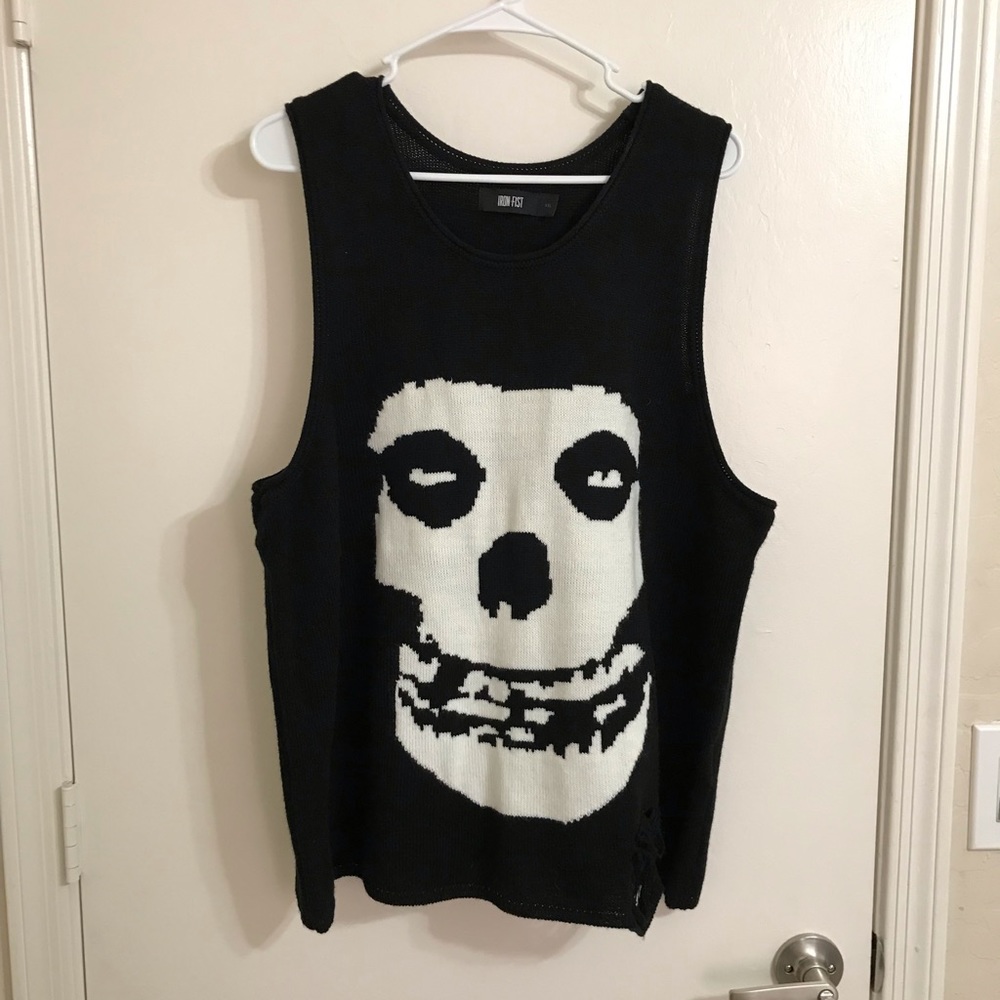 Iron fist misfits distressed knitted black tank